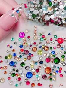 2.000 Peças Assortidas Tamanho Pedras de Strass de Vidro Bottom Plano, Pedras de Strass Redondas Multicoloridas K9 Bottom Plano, Decoração de Unhas