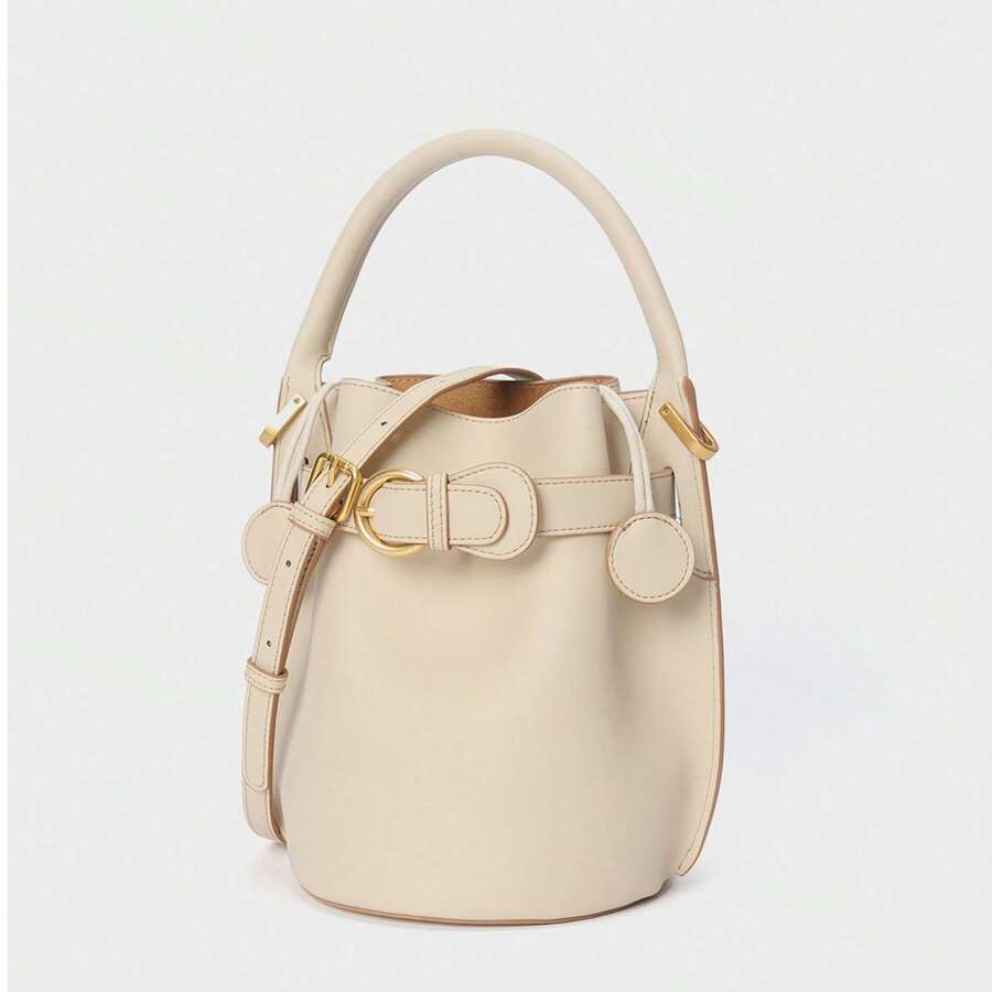 High-End Large Capacity Bucket Bag - SS Designer Leather, Versatile Crossbody/Shoulder - Beige - View 1