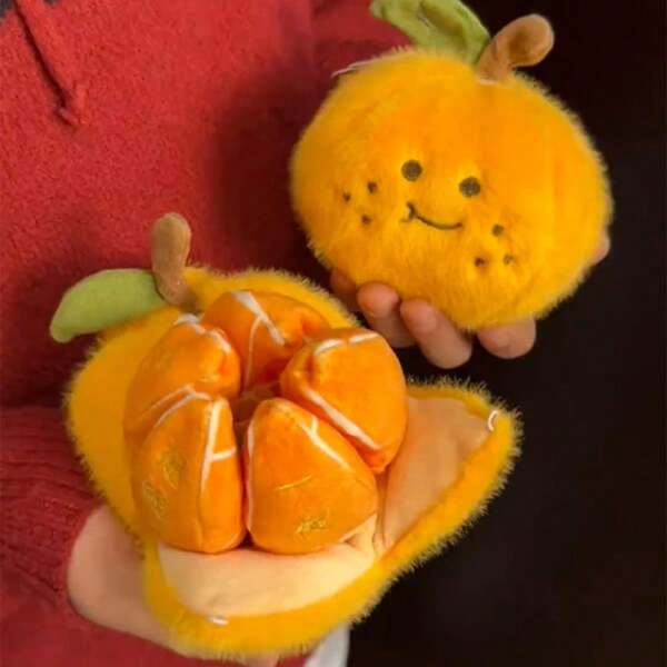 1 pieza Muñeca de peluche naranja con pelado desmontable - Llavero de mandarina - Regalo para cumpleaños/vacaciones/regreso a la escuela/graduación - Muñeco para niños