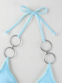 Sheer 3 Pieces Bikini Sets 2025 Swimwear Nightclub Partywear Brazilian Swimsuit O-Ring Bathing Suit With Skirt Thong Biquini - Baby Blue - View 9