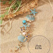 1 Stück Modischer Metall-Muschel & Seestern Armband und Knöchelkette im Strandstil für Damen, Accessoire für Urlaub, Geburtstag, Date, Party, Shopping