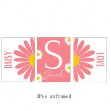3pcs/Set Personalized Name Wall Art Posters - Customized Pink Daisy Nursery Decor Set For Girls | Custom Name Floral Wall Art For Living Room, Bedroom, Kitchen Decor - Unique Gift Idea Unframed Indoor Art Prints Gifts Birthday Graduation
