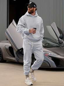 男士休闲运动卫衣 - 纯色，长袖，针织面料，H型版型，适合徒步旅行和户外活动，涤纶材质，圆领，秋冬季运动风