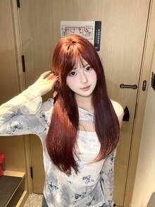 1 Piece Of Wine Red Synthetic Heat-Resistant Straight Hair, 22 Inches Long, Made Of Fiber, Suitable For Daily Use, Natural And Realistic Wig. - Burgundy - View 2