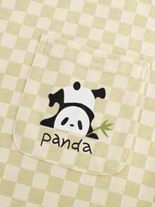 Conjunto de pijama de 2 piezas para mujer - Camisa con cuello y abotonadura, parte superior estampada con pandas a cuadros de manga corta y bolsillo y pantalones holgados, ropa cómoda de ocio para primavera, verano y vacaciones