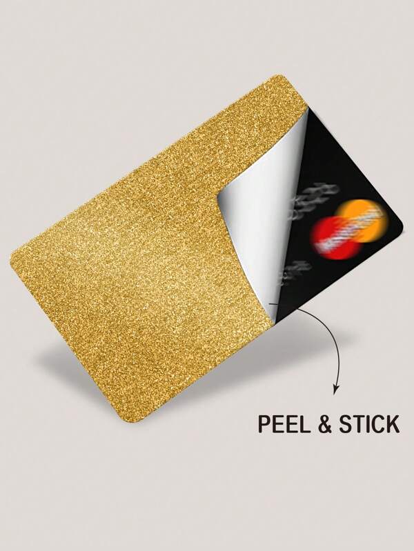 4 Pcs Glitter Gold & Pink Matte Pattern Ultra Thin Credit Card Vinyl Stickers, Adhesive Skin For Credit/Debit Cards, Transportation Cards, ID Cards, Waterproof Scratch-Resistant Personalizable Decor, 5.39*7.32inch