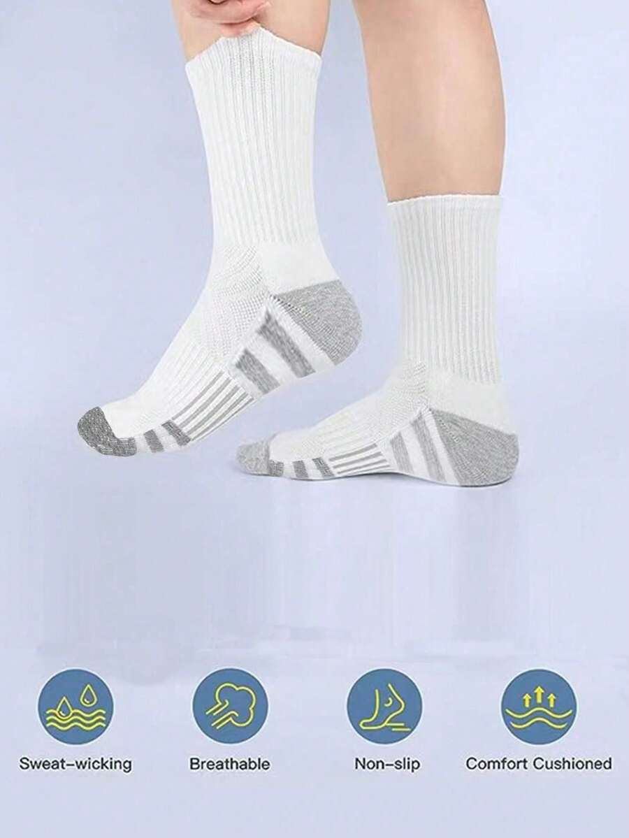 60双/50双/40双/30双/24双/20双/16双/12双/10双/8双/6双/4双/2双男士舒适运动网球中筒袜,适合户外休闲穿着,四季皆宜,白色抗菌吸湿排汗厚款运动袜 - 彩色 - 查看 1