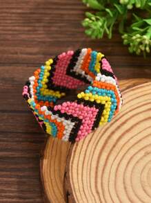 1pc Bohemian Style Beaded Elastic Bracelet For Women (Bead Color And Floral Pattern May Vary Slightly)