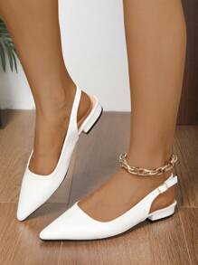 Elegant Solid Color Women Shoes, With Ankle Strap, Low Lightweight Low Heel, Pointed Toe - Women's Flats