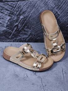 Sandales coulissantes femme à fond épais et doux avec rivets, ajourées. Élégantes, preppy, avec paillettes et carreaux, pour la plage, les fêtes, les vacances, la plage, le mariage bohème chic