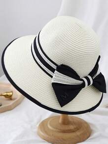 Chapeau de soleil pour femmes pour l'été, chapeau de plage style coréen avec nœud, chapeau seau confortable et respirant, casquette polyvalente tressée en paille