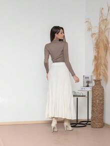 Women's Winter High Waist Knit Palisade Midi Skirt – Thick And Elegant Fabric L130 - 白色 - 查看 6