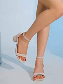 Damen High Heel Sandalen, neue Mode Wildleder einfacher Riemen Knöchelriemen Plateau Absatz Sandalen, eine Nummer größer ausfallend