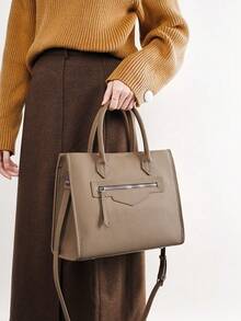 New Premium Leather Tote - Large Capacity, Unique Design, Ideal For Commuting With Laptop - Yellow - View 6