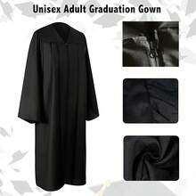 2pcs/Set Student Graduation Gown With Zipper, 1pc Black Tassel Graduation Cap, Unisex Graduation Gown & Set - Black - View 4