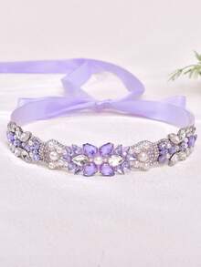 1条优雅迷人的浅紫色闪亮水晶新娘腰带，结实缎面材质，饰以手工经典仿珍珠和钻石，奢华水晶腰带，适用于婚礼、派对、正式场合，亦可作为礼物赠送。 - B款 - 查看 7