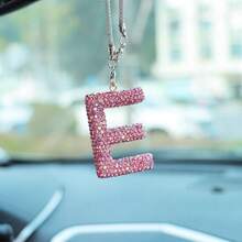 1 件汽车后视镜，带水晶闪亮字母吊坠、闪亮水钻吊坠、幸运反光装饰 - 坚固的金属材质