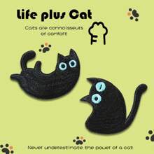 Iron-On Embroidered Patch, Cute Blue-Eyed Black Cat Embroidery Cloth Patch, Soft & Adorable Decoration For Scrapbook, Bag, Clothes Hole Cover, Self-Adhesive