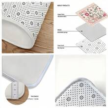 1 件创意海军蓝花卉图案高弹厨房垫，可折叠易清洁吸水防滑装饰地毯，浴室垫，走廊地毯 - 粉色 - 查看 3