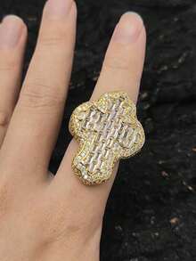 1pc Men's Hip Hop Style Cubic Zirconia Inlaid Triangle & Rectangular Shaped Pendant Necklace, Genuine Silver Plated - Silver - View 5