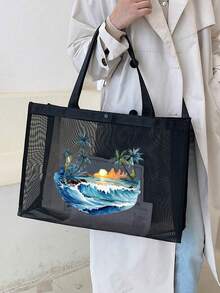 Geantă de plajă, la modă, cu ochiuri de mare capacitate, model de stele de mare vibrante pentru plajă de vară, geantă de plajă de mare capacitate pentru depozitare și cumpărături pe plajă, pentru fete adolescente, femei, studenți, cadou pentru ziua profesorului, cadouri de vacanță, cadou pentru mamă, cele mai bune cadouri pentru profesori pentru totdeauna pentru profesori Zi - Negru - Vizualizare 32