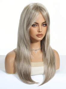 22-Inch Long Silver Butterfly Synthetic Hair Bangs Wig, 100% Imported Fiber Hair, Natural And Realistic, Suitable For Cosplay, Back To School Season And Other Occasions - 銀色 - 查看 4