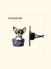 1pc 2D Cute Chihuahua/Yorkie Breed Dog Car Air Vent Clip Aroma Diffuser, Cartoon Decor Gift, Car Interior Accessory, Clip-On Air Freshener - Acrylic Fragrance Diffuser