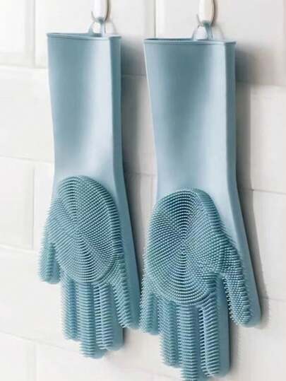 A Pair Of Reusable Silicone Cleaning Gloves - Anti-Slip, Waterproof, Durable, Protecting Hands, Suitable For Dishwashing, Kitchen And Bathroom, 11 Inches, Available In Multiple Colors. Easily Recognizable Design, A Great Helper In The Kitchen