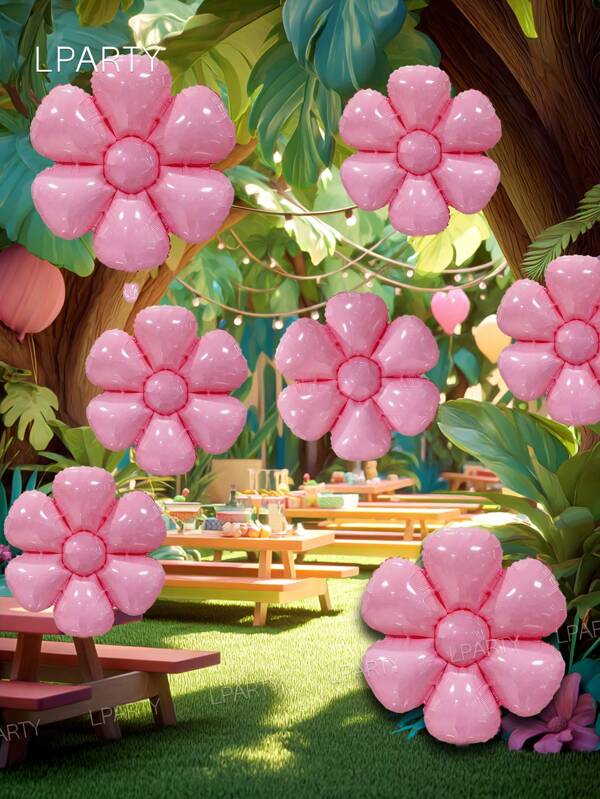 Juego de 5 piezas/10 piezas Globos con forma de margarita rosada de color macaron (27'' y 17'') - Globos de flor de plumeria en tonos pastel suaves para fiestas de cumpleaños, baby showers, bodas, festivales, fondos de fotos y decoración del hogar - Globos de aluminio mate delgados