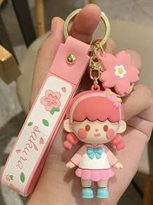 1pc Cute Cherry Blossom Girl Keychain, Fashion Pendant Accessory Ornament For Backpacks, Cars, Sweet Gift Car Accessories Bag Charm