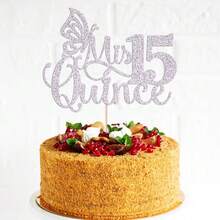1pc Mis 15 Quince Cake Topper, Feliz 15 Anos,Cheers To 15 Years Old Cake Decor,Spanish Happy 15th Birthday Anniversary Party Decoration Supplies - Multicolor - View 6