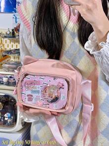 Túi trong suốt kiểu Lolita Nhật Bản dễ thương có tai, túi xách trong suốt, túi đeo chéo nhỏ, túi đeo vai nữ, túi cầm tay, chất liệu nylon PVC, dễ mang theo, có bảng gắn huy hiệu, túi nylon chất lượng cao, quà tặng cho bé gái, túi thời trang mới năm 2025. - Hồng - Xem 3