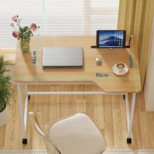 Home Office, Wood + Metal, Computer Desk, Load-Bearing, With Card Slot + Folding Function, 90x56x75cm - Wood Color - View 2
