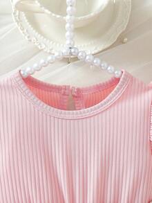 Newborn Baby Girl Summer Round Neck Bow Princess Dress Set, Suitable For Infant Daily Activities And Festivals In Spring & Summer - Pink - View 3