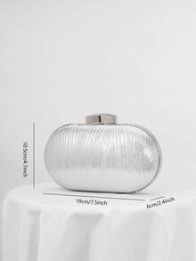 Elegant Leaf Pattern Pleated Box-Shaped Evening Bag, Women's Fashion Handbag Suitable For Weddings, Parties, And Galas. High-Quality Chain Shoulder/Crossbody Bag - Silver - View 5