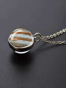 1pc Solar Universe Galaxy Pendant Necklace, Glass Ball Pendant Necklace, Fashion Jewelry Accessories Men's Gift
