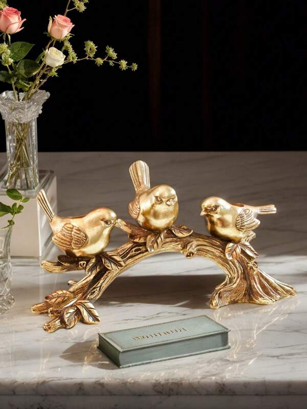 1 pieza Portavelas de resina con 3 pájaros de estilo europeo de 14.96*7.71 pulgadas, decoración moderna para el hogar para sala de estar, gabinete de TV, pasillo, decoración de boda