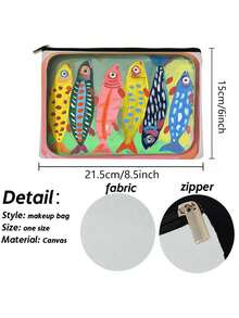 Túi đựng đồ trang điểm vải canvas dành cho người lớn, không gây dị ứng, túi đựng đồ trang điểm có khóa kéo in họa tiết cá mòi thời trang, túi xách tay lót vải polyester in hai mặt, quà tặng Giáng sinh cho bạn bè - Nhiều màu - Xem 2