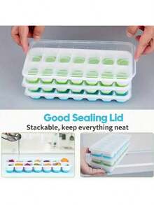 4 Packs Stackable Silicone Ice Cube Trays With Lids - 14 Cavity Easy Release Ice Cube Molds, Spill Proof For Cocktails, Freezer Friendly - Multicolor - View 3