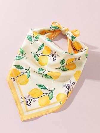 1 pièce Bandana femme à motif citron imprimé, foulard carré mode - foulards multifonctionnels, fait de polyester, convient pour les voyages d'été, les vacances et la mode quotidienne