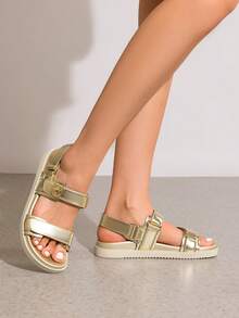 Women Flat Sandals Hook-And-Loop Fashion Summer Comfortable Outdoor Casual Sports Beach Sandals - Vàng - Xem 2