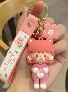 1pc Cute Cherry Blossom Girl Keychain, Fashion Pendant Accessory Ornament For Backpacks, Cars, Sweet Gift Car Accessories Bag Charm