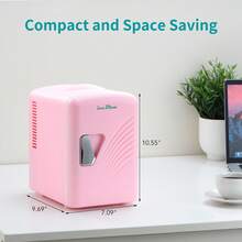iceBlue 4L Deluxe Portable Mini Fridge - Skincare Fridge With Heating And Refrigeration Functions That Can Hold Up To Six 12-Ounce Cans, Available In Pink And White.