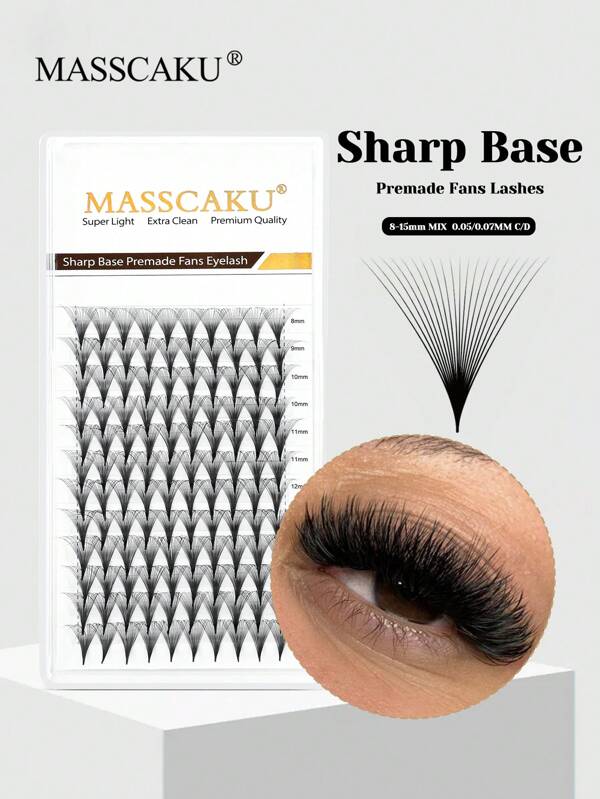120 piezas Extensiones de pestañas premontadas en abanico 6D/8D/10D/12D/14D/16D/20D de 8-15mm de longitud mezclada, grosor de 0.05mm/0.07mm, rizado C/D, extensiones de pestañas en abanico con base puntiaguda, extensiones de volumen preconstruidas con tallo central