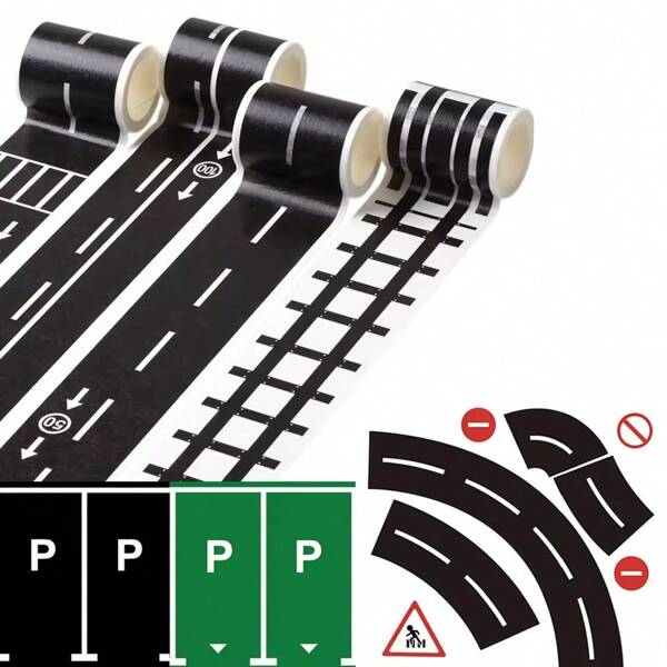 1 Roll Self-Adhesive Road Track Traffic Tape Sticker, Railway Highway Car Curve Decal, Transportation Tape,School Supplies,Back To School