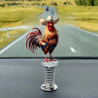 1 đồ trang trí lò xo lắc hình con gà trống bằng acrylic sáng tạo, thích hợp cho trang trí nội thất xe hơi và trưng bày trên máy tính để bàn