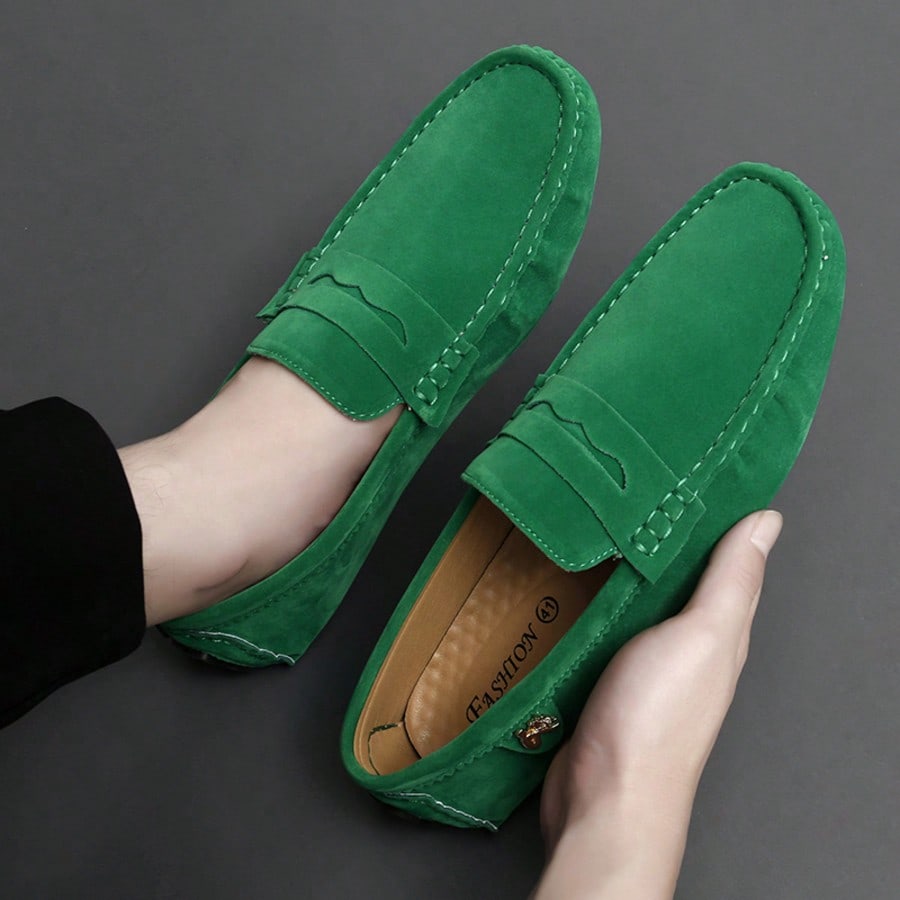 [Metallic Moccasin Loafer Shoes] Men’s Moccasin Loafer Shoes With Metallic Decor, Comfy Non-Slip Slip On Shoes, Men’s Shoes, Spring And Summer