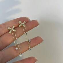 1 对可爱蝴蝶结设计流苏耳环，轻巧精致长款吊坠耳环，百搭清新风格女士珠宝 - 金黃色 - 查看 6