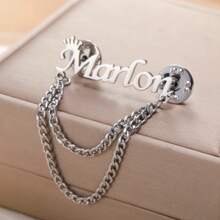 1pc Customized Elegant Crown Name Brooch Pin, Personalized Minimalist Stainless Steel Chain Lapel Pin Brooch For Men As Gifts For Boyfriend, Husband, Son, Father And Unisex Fashionable Jewelry