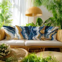 4pcs Blue & Gold Marble Pattern Throw Pillow Covers, 17.7*17.7in (45*45cm), [Single-Sided Printing], Animal Print Polyester Cushion Covers, Room Decor, Home Decor, Bedroom Decor, Room Decoration Stuff For Sofa, Bed, Living Room, Bedroom, Car, Office, Hotel, Suitable For All Seasons, Perfect Gift For Family & Friends